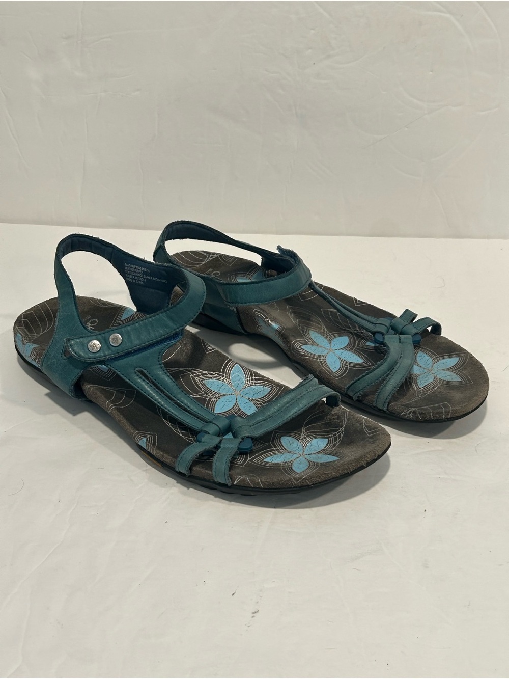Abeo Fantine Strappy Leather Sandals Women Blue Floral Straps Open Toe Size 9N